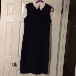 Eva Mendes Navy sleeveless dress white collar s12